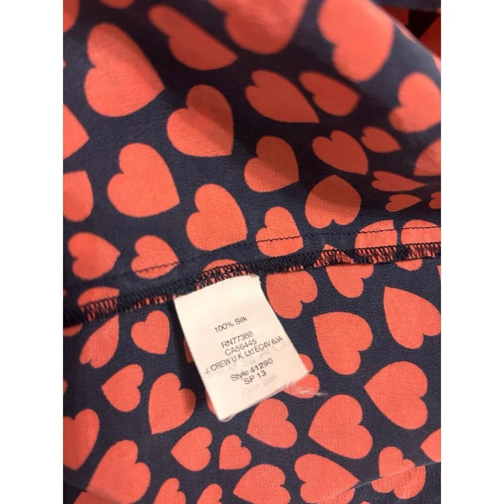 Valentines J Crew silk shirt button Down red hearts Navy XS Women’s Love